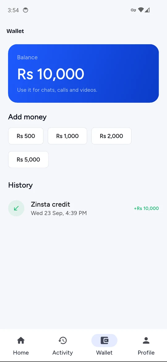 Wallet screen